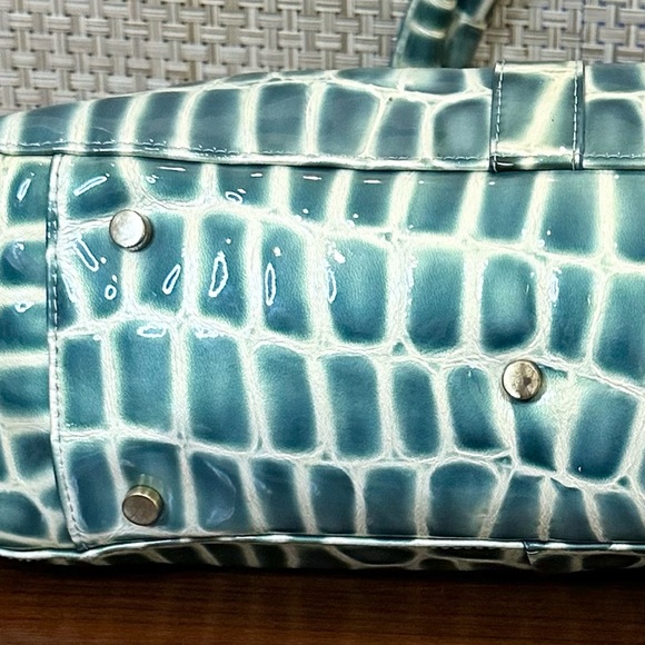 🌟HP🌟VTG 2000 Glossy Teal Mock Croc Vinyl Hobo Shoulder Bag C. Lapson Italy - Picture 12 of 16